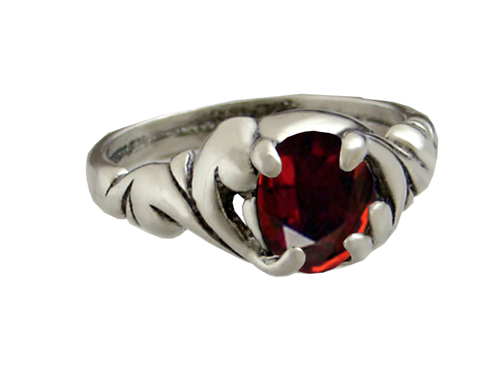 Sterling Silver Custom Made Ring With Faceted Garnet Size 6